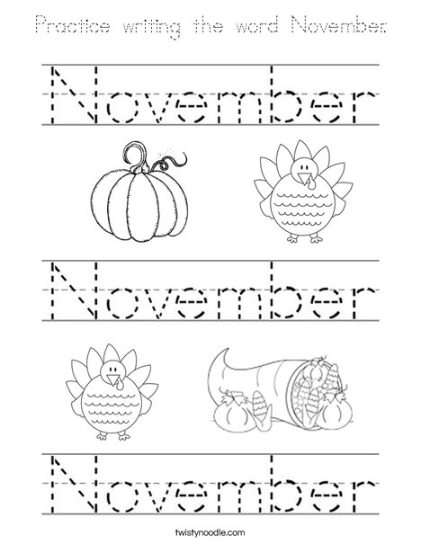 Practice writing the word November. Coloring Page