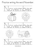 Practice writing the word November Coloring Page