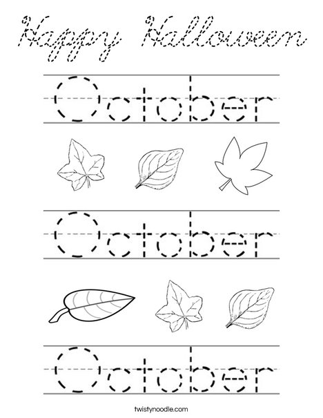 Practice writing the word October. Coloring Page