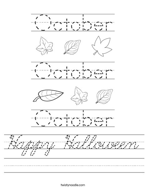 Practice writing the word October. Worksheet