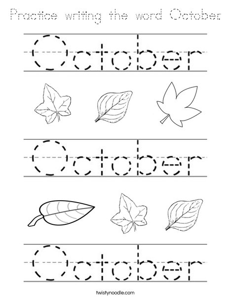 Practice writing the word October. Coloring Page