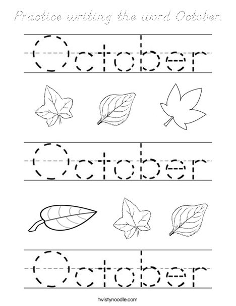 Practice writing the word October. Coloring Page