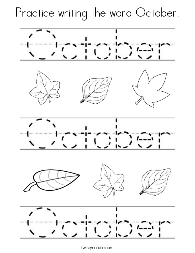 Practice writing the word October Coloring Page   Twisty Noodle