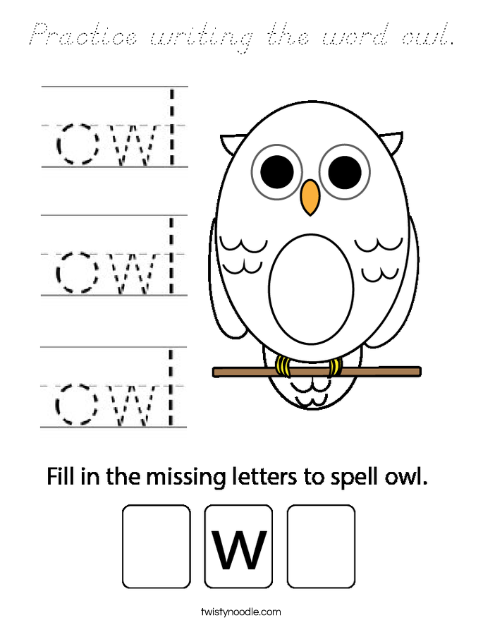 Practice writing the word owl. Coloring Page