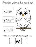 Practice writing the word owl Coloring Page