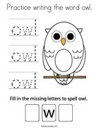 Practice writing the word owl Coloring Page