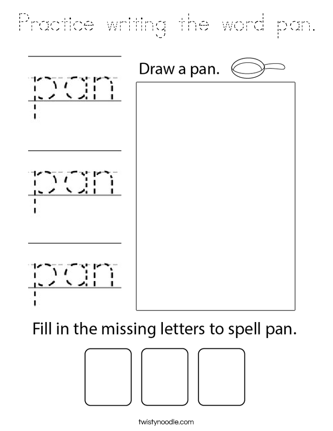Practice writing the word pan Coloring Page - Tracing - Twisty Noodle