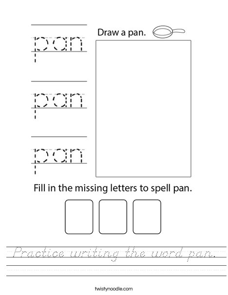 Practice writing the word pan. Worksheet