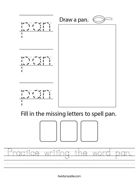 Practice writing the word pan. Worksheet