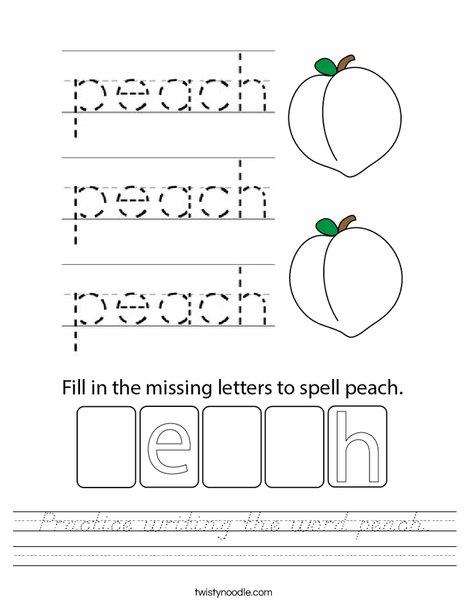 Practice writing the word peach. Worksheet