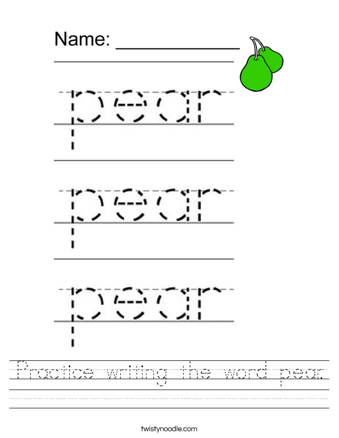 Practice writing the word pear. Worksheet