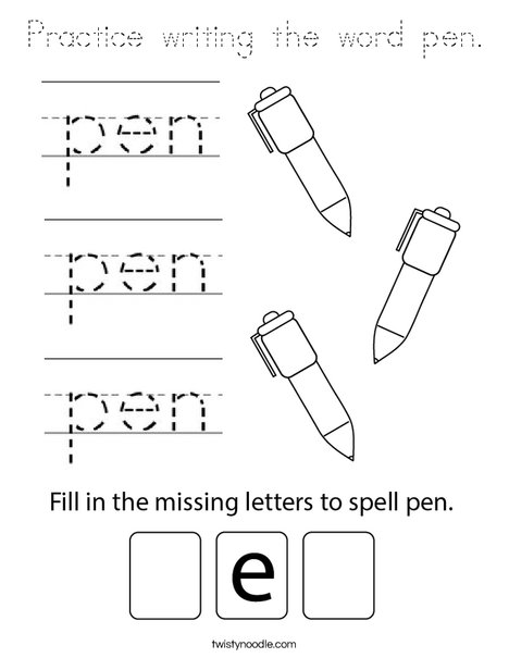 Practice writing the word pen. Coloring Page
