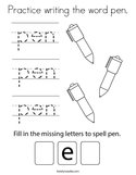 Practice writing the word pen Coloring Page