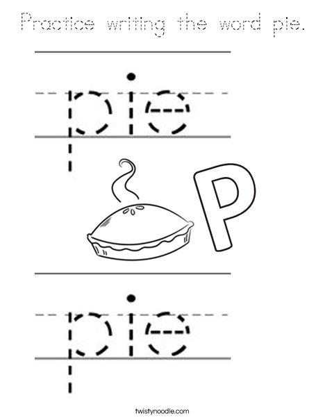 Practice writing the word pie. Coloring Page