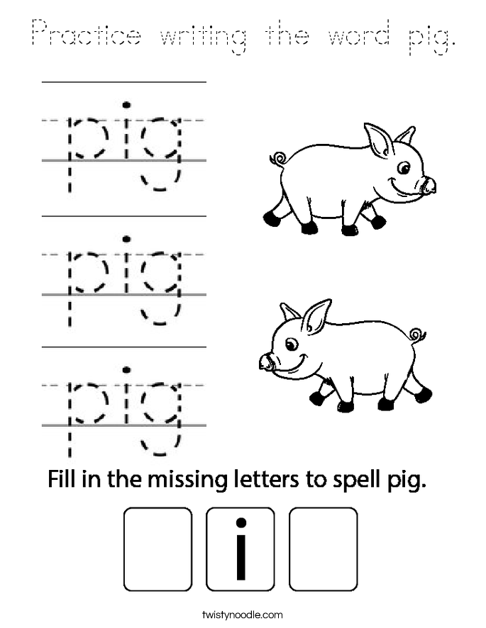 Practice writing the word pig. Coloring Page