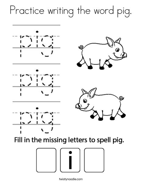 Practice writing the word pig. Coloring Page