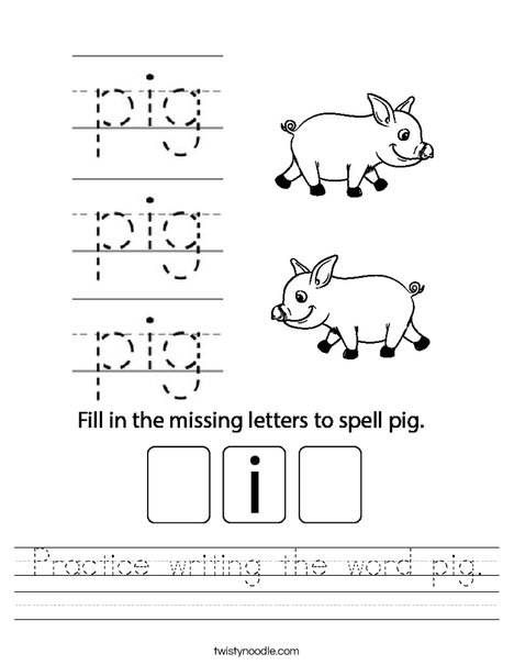 Practice writing the word pig. Worksheet