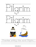 Practice writing the word Pilgrim. Worksheet