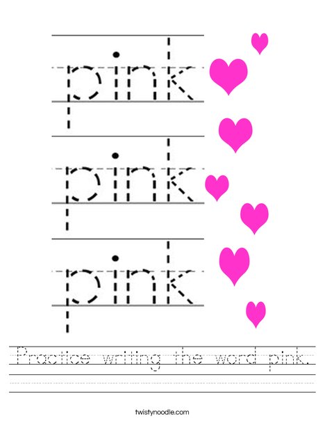 Practice writing the word pink. Worksheet