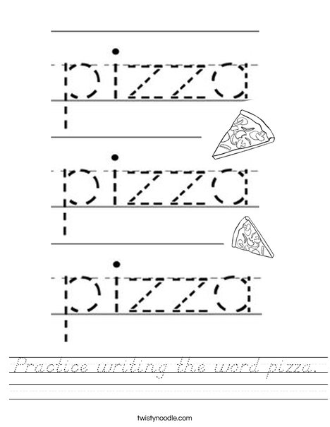 Practice writing the word pizza. Worksheet