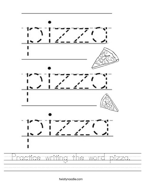Practice writing the word pizza. Worksheet