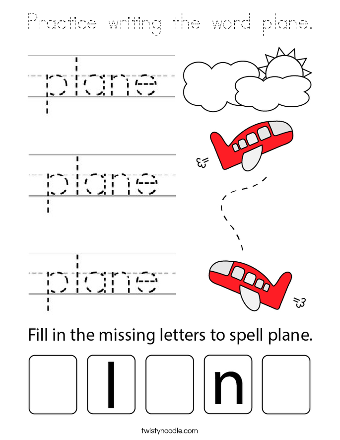 Practice writing the word plane. Coloring Page
