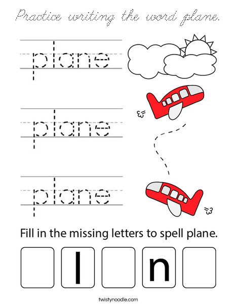 Practice writing the word plane. Coloring Page