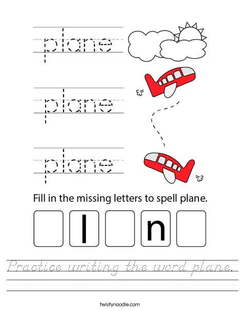 Practice writing the word plane. Worksheet