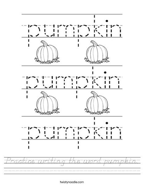 Practice writing the word pumpkin. Worksheet