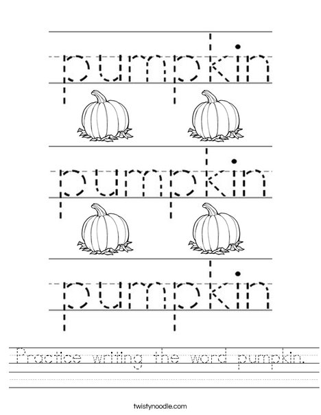 Practice writing the word pumpkin. Worksheet