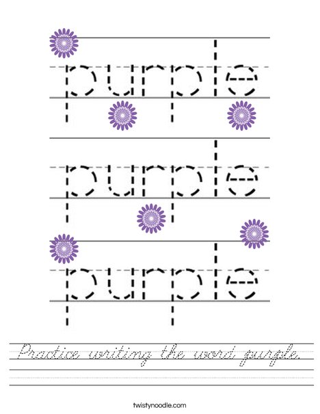 Practice writing the word purple. Worksheet