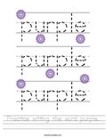 Practice writing the word purple. Worksheet