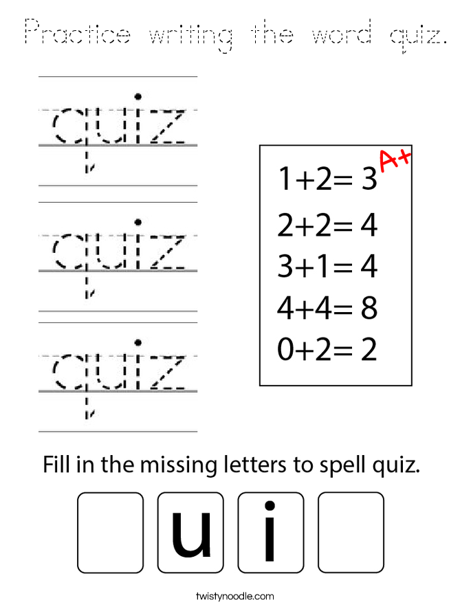 Practice writing the word quiz. Coloring Page