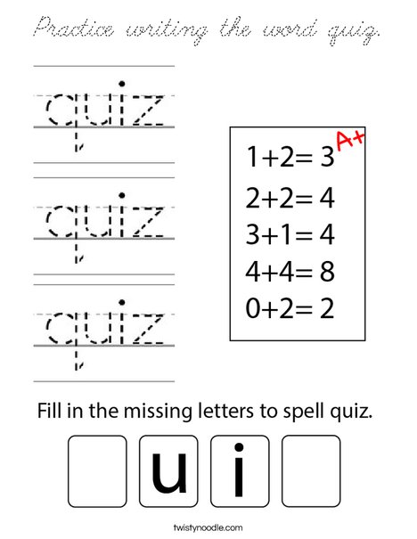 Practice writing the word quiz. Coloring Page