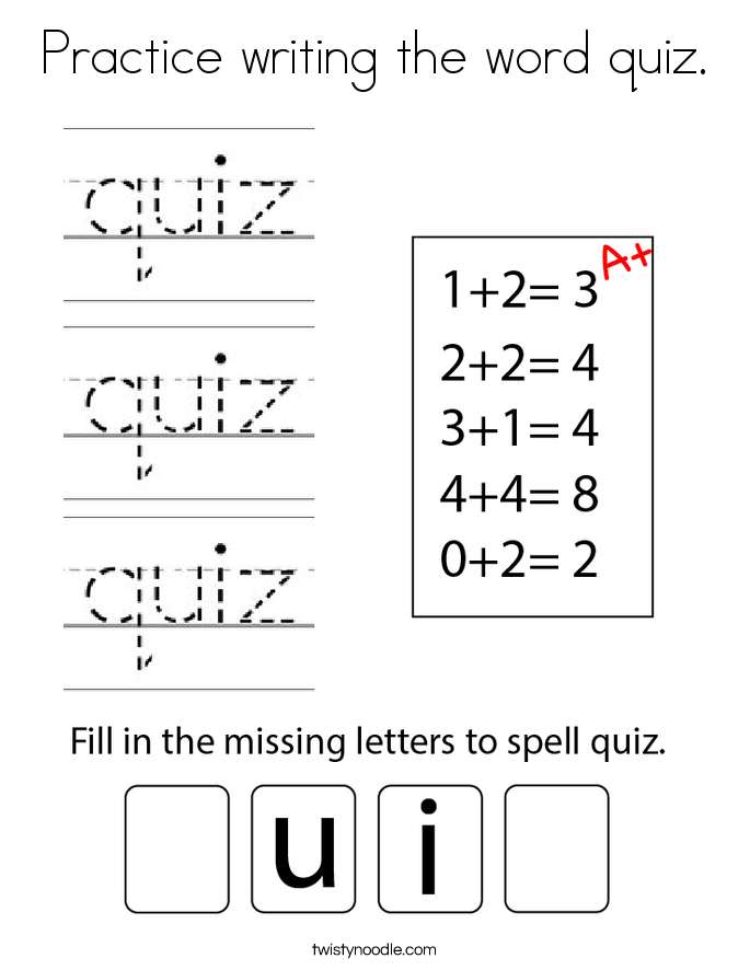 Practice writing the word quiz. Coloring Page