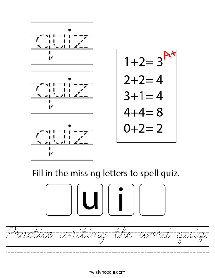 Practice writing the word quiz. Worksheet