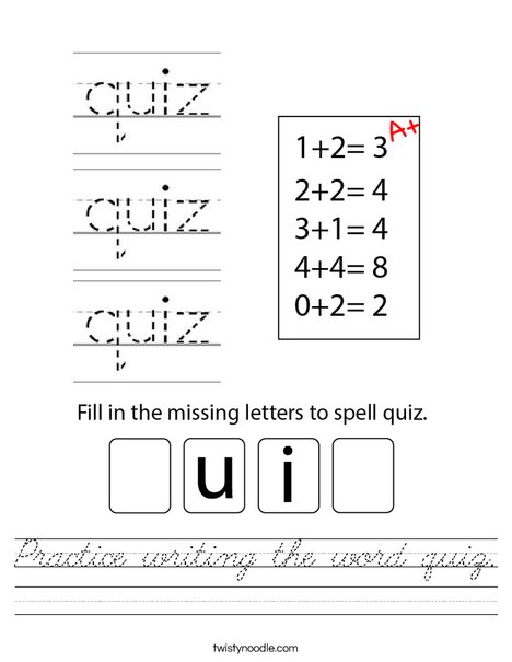 Practice writing the word quiz. Worksheet