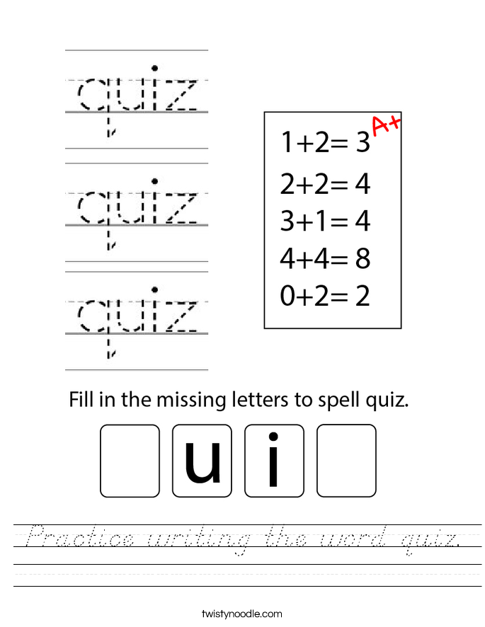 Practice writing the word quiz. Worksheet