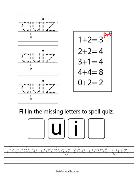 Practice writing the word quiz. Worksheet