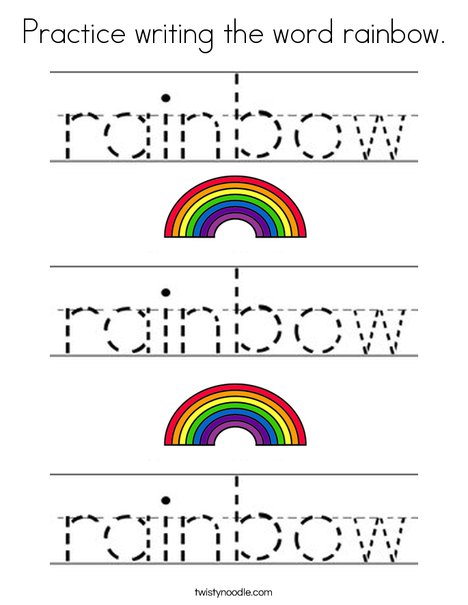 Practice writing the word rainbow. Coloring Page