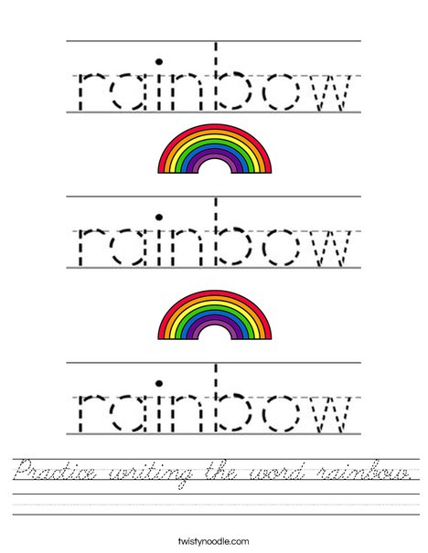 Practice writing the word rainbow. Worksheet