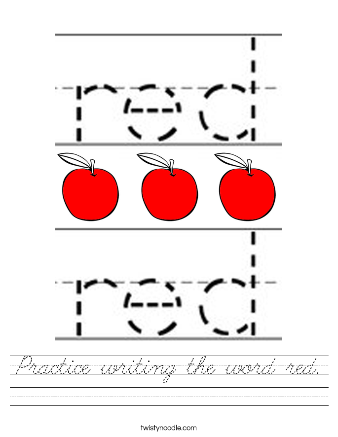 Practice writing the word red. Worksheet