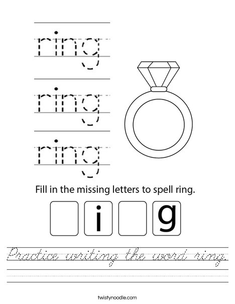Practice writing the word ring. Worksheet