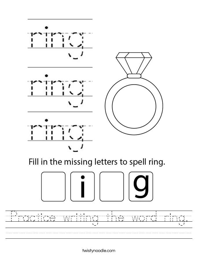 Practice writing the word ring. Worksheet