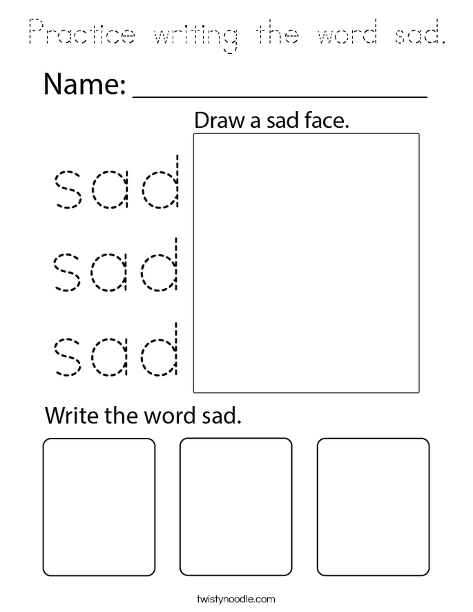 Practice writing the word sad. Coloring Page