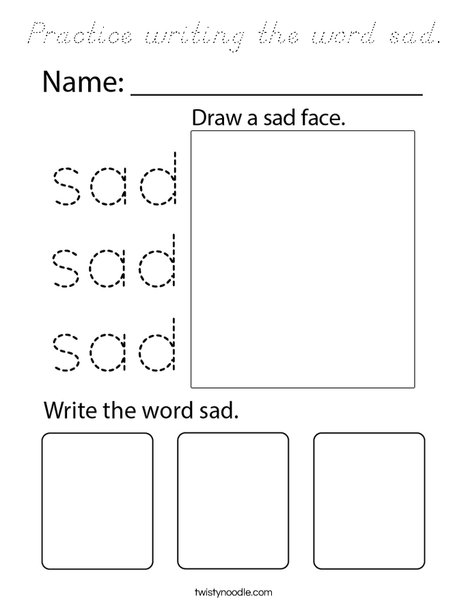Practice writing the word sad. Coloring Page