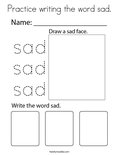 Practice writing the word sad. Coloring Page