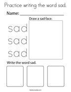 Practice writing the word sad Coloring Page