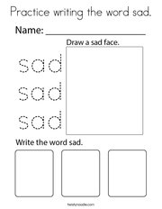 Practice writing the word sad Coloring Page