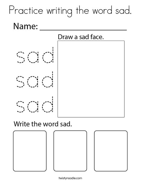 Practice writing the word sad. Coloring Page